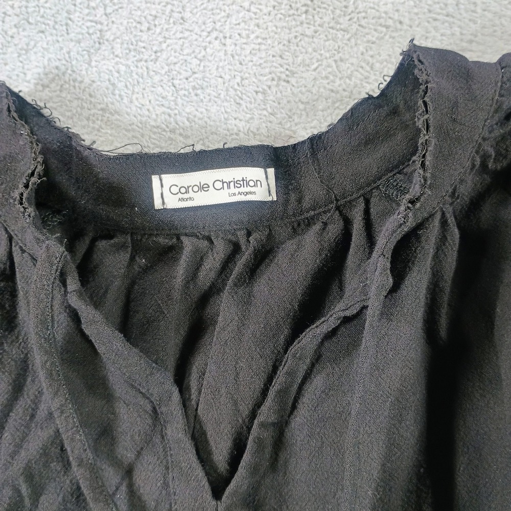 Carole Christian Womens CCD2179 Black Medium Raw Edge Cotton V-Neck Top